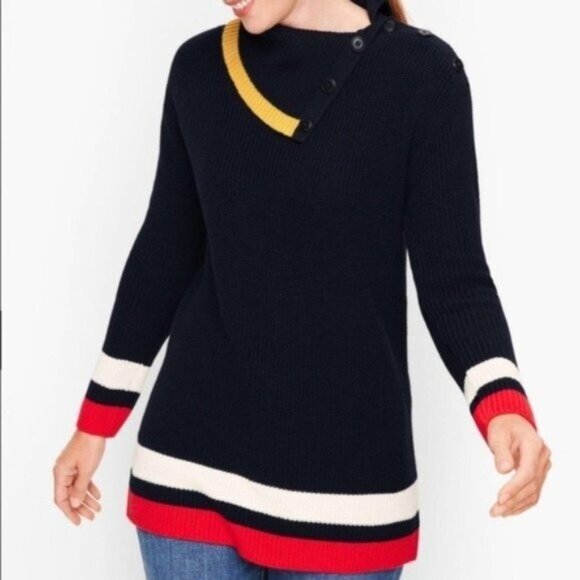 Talbots Knit Pullover Spliced Cowlneck Sweater Colorblocked - Picture 7 of 7
